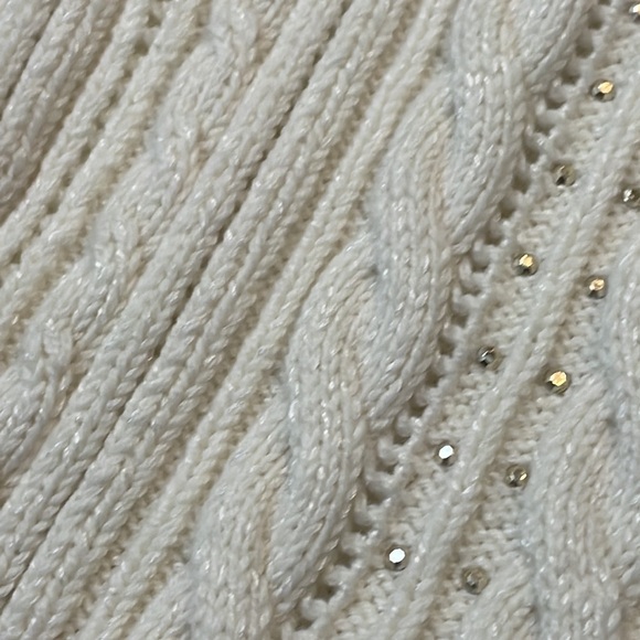 WHBM Rhinestone Embellished Wool Blend Cream Cable Knit Sweater Size Small - Picture 7 of 14